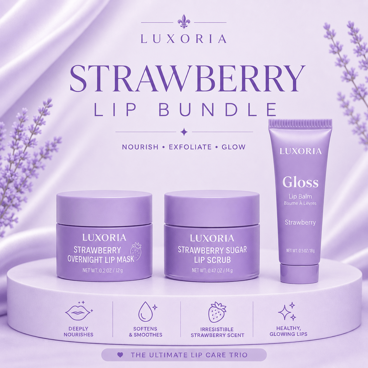 Luxoria® Lip Bundle - Overnight Lip Mask, Lip Balm & Lip Scrub