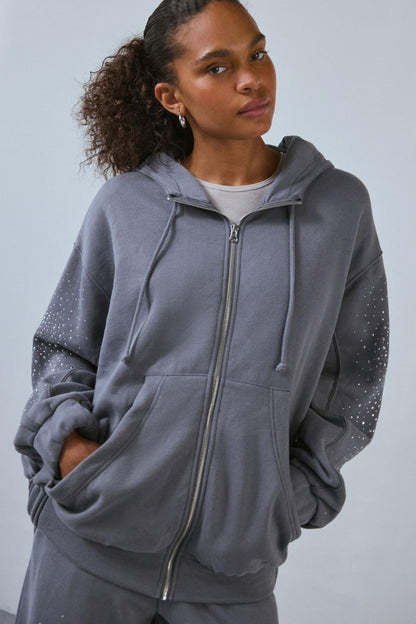 Luxoria® Embellished Zip-Up Hoodie
